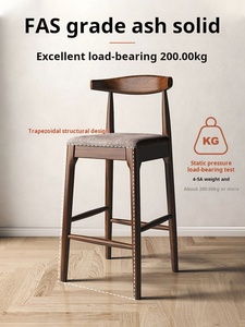 Taburete <span class=keywords><strong>de</strong></span> Bar <span class=keywords><strong>de</strong></span> Madera Maciza <span class=keywords><strong>de</strong></span> Fresno Nórdico con Respaldo <span class=keywords><strong>de</strong></span> Cuerno <span class=keywords><strong>de</strong></span> Buey, Taburete Alto Moderno y Sencillo para <span class=keywords><strong>Cocina</strong></span>, Isla <span class=keywords><strong>de</strong></span> <span class=keywords><strong>Cocina</strong></span> o Bar en Casa - Product Image 4