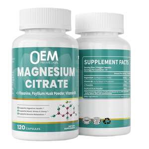 Cápsulas de Citrato de Magnesio Vegano OEM, Suplementos con Vitamina B6 y L-Teanina, Apoyo para el Sueño y el Estreñimiento en Adultos, 120 Unidades - Product Image 1