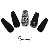 Lot de faux-ongles en forme de cercueil, noirs mat, de luxe, longs, pressés, vente en gros, pièces