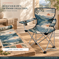Chaise pliante portable robuste avec accoudoirs, porte-gobelet et motif logo personnalisé pour cabane en bord de lac - Vente en gros
