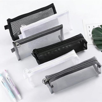 Trousse à crayons écologique pour étudiants, grande capacité, en nylon, avec fermeture éclair transparente en PVC, mignonne et pratique