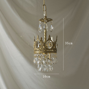 โคมไฟระย้าคริสตัลทองเหลืองสไตล์ฝรั่งเศส โคมไฟข้างเตียงทรงมงกุฎสไตล์อเมริกันย้อนยุค สำหรับห้องนอนและห้องสไตล์พระราชวัง - Product Image 2