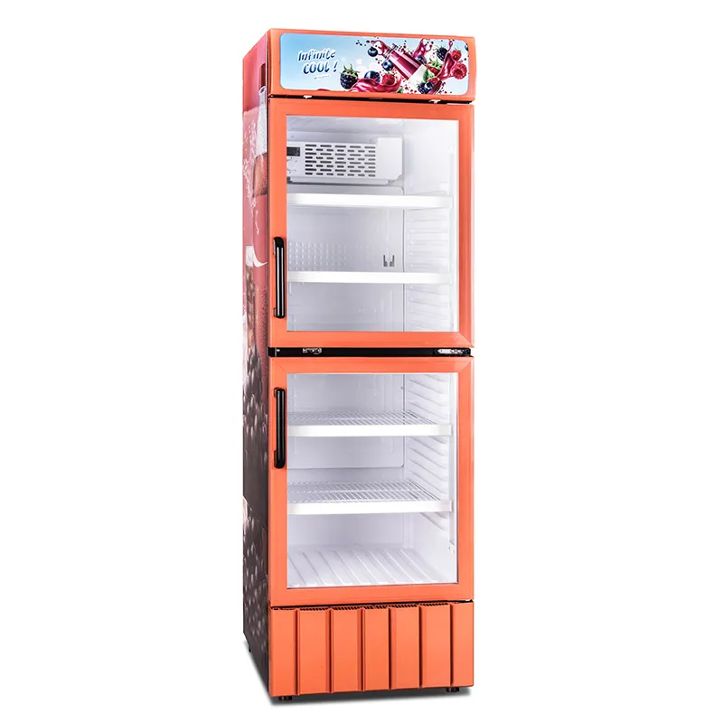 Komersial Pintu Kaca Minuman Display Cooler Minuman Kulkas Supermarket Kulkas Upright Freezer Showcase