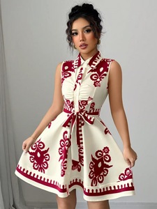 Vestido Midi Elegante de Verano para Mujer 2026, Sin Mangas, Estampado Floral, Cintura con Lazo, Cuello Camisero, Estilo Línea A, Dropshipping Shopify - Product Image 5