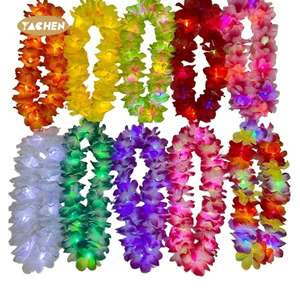 Yachen LEDライトアップハワイフラワーレイスガーランド大人の子供フラルオーグローリースネックレス誕生日パーティーウェディングデコレーション - Product Image 1