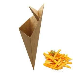 Caja de Embalaje de Papel Kraft Antigrasa para Papas Fritas en Forma de Cono, con Espacio para Condimentos, Personalizable al por Mayor - Product Image 6