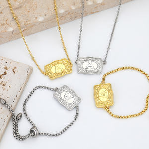 FY letras de moda colgantes mujeres hombres collares de acero inoxidable gran capital monograma rectángulo inicial letra colgante collar - Product Image 2