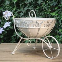 Pot Bunga Gerobak Dorong Logam Vintage Dekoratif untuk Taman, Pot Tanaman Rustic untuk Teras Luar Ruangan dan Balkon