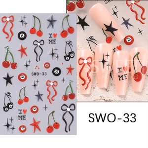 Fabricantes de pegatinas para uñas Pegatinas de flores para uñas Primavera Verano <span class=keywords><strong>Sakura</strong></span> 5D Diseño de bola de cereza Pegatinas de lazo para uñas - Product Image 3