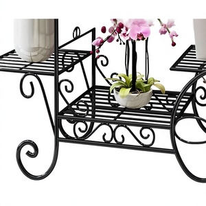 Vintage <b>Metal</b> <b>Flower</b> <b>Stand</b> With Wheels For Indoor Plants And <b>Flowers</b> Rustic Design Powder Coated Finish - Product Image 3