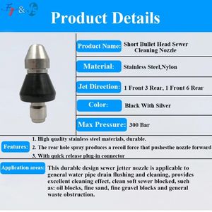 Boquilla de limpieza de tubo de drenaje de alcantarillado de acero inoxidable de 1/4 pulgadas <span class=keywords><strong>para</strong></span> limpiar y desobstruir tuberías - Product Image 3