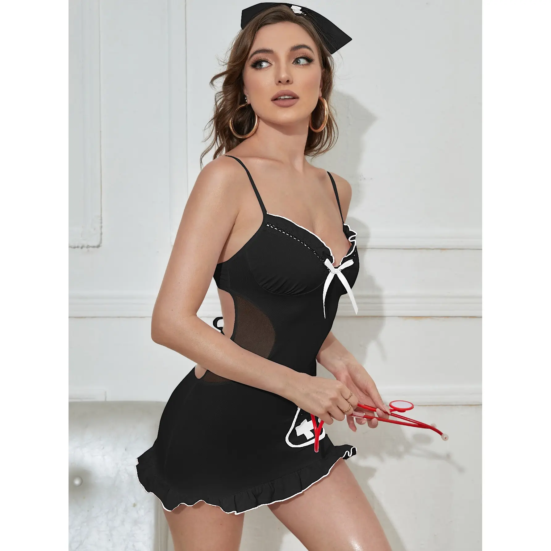 BAIGE toptan kadın seksi iç çamaşırı Cosplay rol yapma hemşire üniforması kostüm