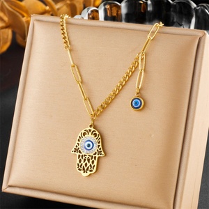 Collar Hamsa para Mujer, Chapado en Oro de 18k, de Acero Inoxidable, Resistente al Agua y al Deslustre, con Logotipo Personalizado - Product Image 2
