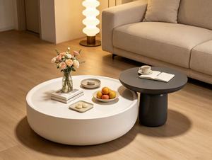 Modern Nesting Coffee <b>Table</b> <b>Resin</b> <b>Top</b> Minimalist Design Living Room Furniture White and Black Set - Product Image 1