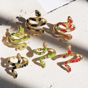 HJ145 Meilleures ventes Bagues <span class=keywords><strong>serpent</strong></span> ouvertes ajustables en émail coloré plaqué or 18K pour femmes, bijoux de déclaration pour le quotidien et les fêtes - Product Image 1