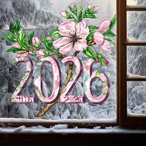 Autocollants décoratifs pour fenêtres et vitres, motifs multiples de plantes vertes et fleurs, pour le Nouvel An 2026, les magasins, les chambres et les décors de fêtes - Product Image 5