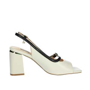 Sandales à talons Mariella Burani pour femme 51161 en cuir noir à bout carré et talon bloc avec bride arrière - Product Image 4