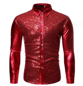 Camicie firmate con lustrini e paillettes da uomo nuova camicia da discoteca lucida a manica lunga Costume da ballo da Nightclub - Product Image 4
