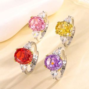 Fashion Jewelry Eco-friendly Copper Oval Cut 10*12MM Red Cubic Zirconia Womens Three Stone <b>Adjustable</b> <b>Ring</b> for Daily Wear - Product Image 3