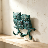 Porte-clés mural triple en fonte moderne, motif trois hiboux, fait main, décoratif, en métal, pour intérieur et extérieur, entrée de maison