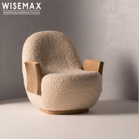 WISEMAX FURNITURE Fauteuil d'appoint nordique pour salon, chaise de lecture pour enfants, en bois massif et laine d'agneau, fauteuil de loisirs avec accoudoirs, chaise individuelle