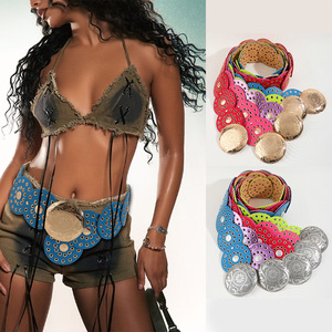 Ceinture large et épaisse d'été avec boucle vintage <span class=keywords><strong>en</strong></span> alliage, couleurs inspirées de la dopamine, longueur réglable, pour jeans - Product Image 1