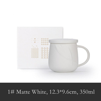 Mug Teh Keramik Hitam Putih Matte 12oz dengan Logo Ukiran Kustom Baru, Dilengkapi Infuser dan Tutup