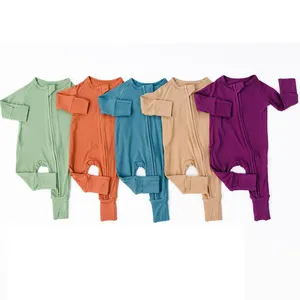 Wholesale Custom Baby Long Sleeves Children's Jumpsuit Bamboo Baby Romper With Zipper Pajamas