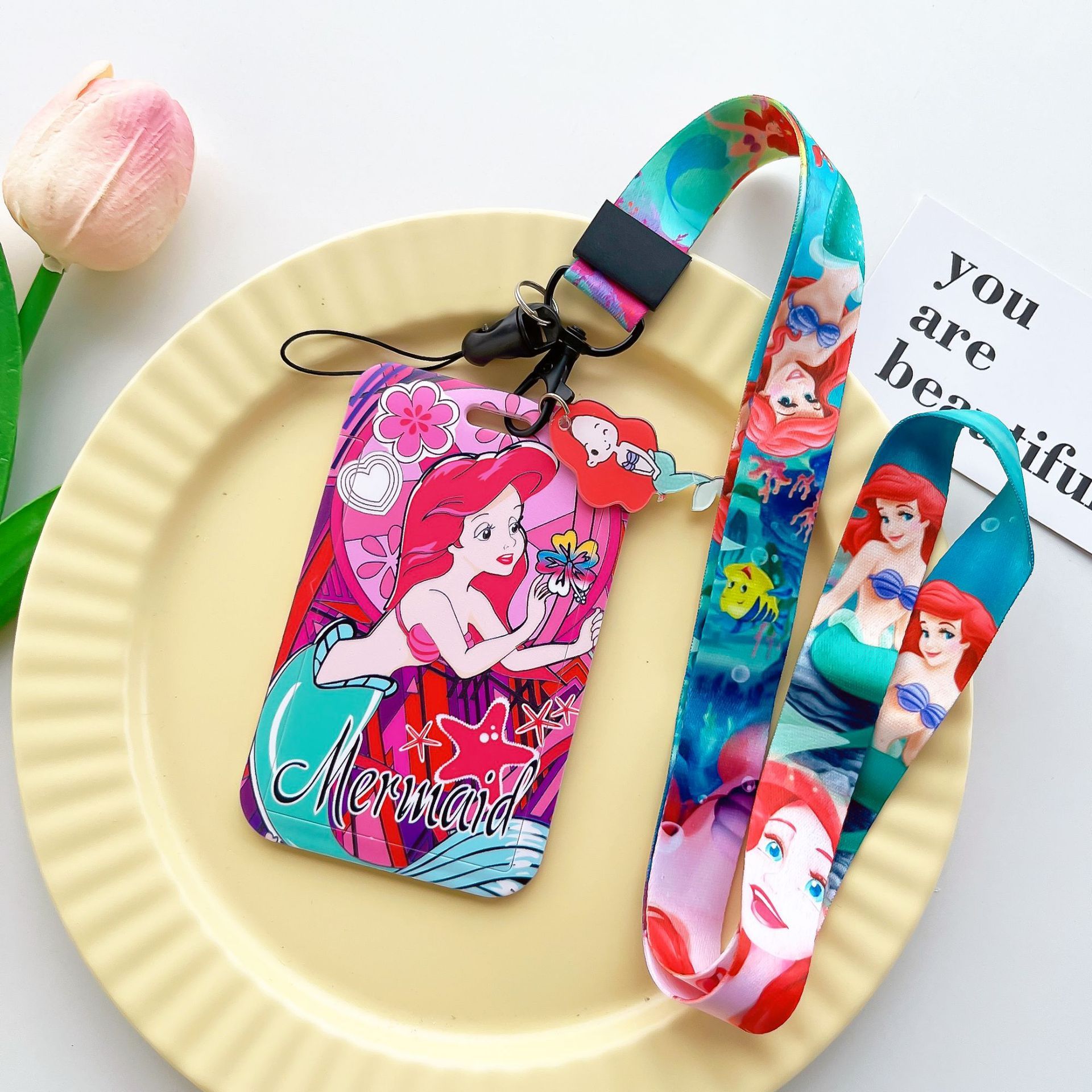 Lovely Cartoon Princess Snow White Ariel Student Name Bank ID Badge Card Case Phone Neck Hanging Lanyards Card Holder Wholesale Image 5