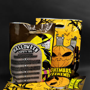 Sacs de courses en plastique personnalisés de haute qualité pour Halloween, sacs cadeaux de festival avec poignées découpées et votre propre logo - Product Image 3