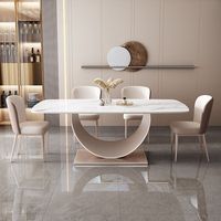 Ensemble de salle à manger rectangulaire brillant en forme de croissant, moderne, simple, de luxe léger et haut de gamme, avec table en ardoise et chaises, pour restaurant et maison