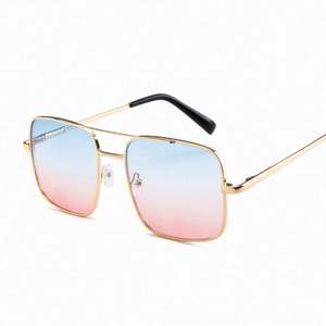 Lunettes de soleil carrées vintage tendance pour hommes et femmes avec logo personnalisé, monture métallique, protection UV400, double pont, vente chaude - Product Image 3