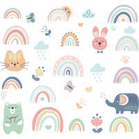 Stickers Muraux Arc-en-ciel Animaux de Dessin Animé pour Chambre de Bébé, Enfants, Filles – Décoration Murale Amovible en PVC pour la Maison