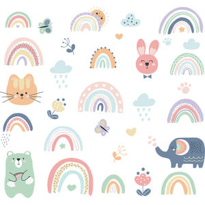 Autocollants Muraux Animaux de Dessin Animé Arc-en-Ciel pour Chambre de Bébé Chambre d'Enfant Chambre de Fille Décoration Murale Stickers Muraux Amovibles en PVC pour Décoration d'Intérieur - Product Image 2