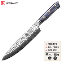 Couteau de chef martelé de 8 pouces, acier Damas 67 couches, cœur VG10, couteau de cuisine japonais ultra-affûté avec manche en résine