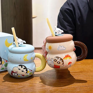 Mug en céramique Crayon Shin Chan avec couvercle et paille, design bleu dessin animé, pour café ou eau, tasse individuelle, cadeau - Product Image 4