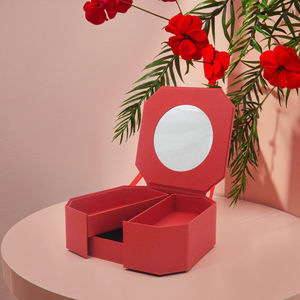 Customized Red Octagonal 2-Tier Makeup Gift Box Multi Function Cosmetic Jewelry <b>Storage</b> Packaging Organizer Boxes - Product Image 1