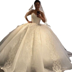 Elegant Beaded Wedding Dress Tulle Lace Sweetheart Neckline Princess Ball Gown White Bridal Dress With Veil - Product Image 5
