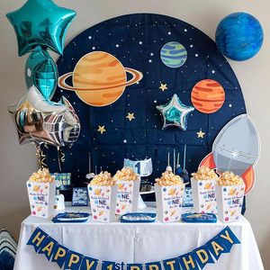 6 uds caja de dulces de papel Goodie astronauta galaxia espacio fiesta de cumpleaños Favor tratar caja de palomitas de maíz laminación brillante un año de edad - Product Image 6