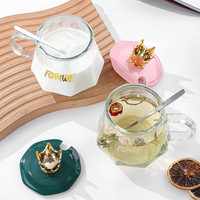 Mug à café avec poignée en forme de couronne, tasse en verre de bureau de haute qualité avec couvercle et cuillère, tasse à eau résistante à la chaleur pour filles