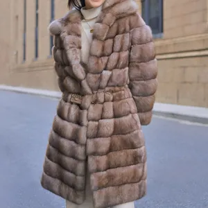 Фабричная Высококачественная женская шуба из натурального русского Соболя с большими лацканами, горизонтальная зимняя ветрозащитная норка