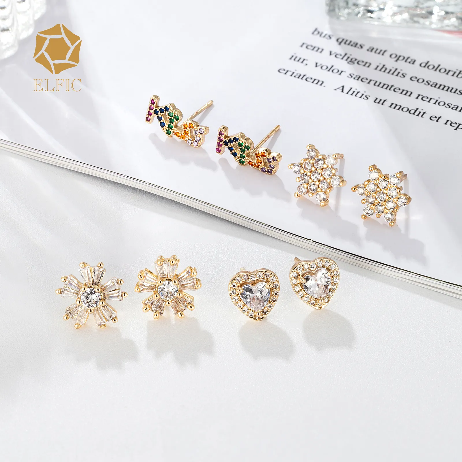 Elifc Latest designer zircon diamond gold plated fashion earring women gift