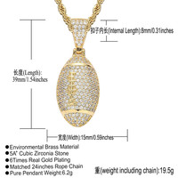 Collier Hip Hop Rugby avec pendentif ballon de rugby en zircon cubique, bijoux pour hommes