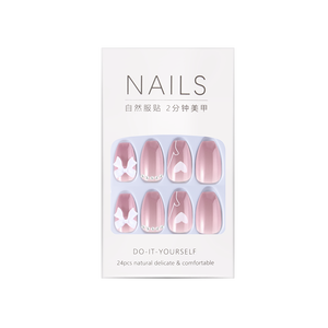 Venta al por mayor <span class=keywords><strong>de</strong></span> 24 <span class=keywords><strong>uñas</strong></span> postizas medianas tipo ataúd, color nude, rosa, blanco, <span class=keywords><strong>con</strong></span> lazo y diamantes <span class=keywords><strong>de</strong></span> imitación, reutilizables, <span class=keywords><strong>de</strong></span> ABS, estilo Ins para mujer - Product Image 3