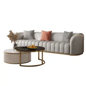 Home furniture comfortable hotel white leather loveseat sofa with gold metal legs