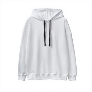 Unisex Hooded Sweatshirt Solid Color Oversized Fit Long Sleeve Casual Autumn Wear Knitted Fleece 100% Cotton White - Product Image 1