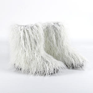 <span class=keywords><strong>Bottes</strong></span> d'hiver en fourrure pour femmes, fausse fourrure duveteuse, pour la neige, pour l'extérieur, chaussures plates en coton doux - Product Image 3