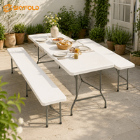 Ensemble table et banc pliables modernes en plastique, robustes, peu encombrants, faciles à nettoyer pour patio, jardin, cour arrière