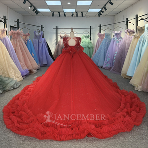 Jancember 6886 Beautiful <strong>Red</strong> <strong>Sequins</strong> Empire Ruffle Quinceanera 15 Girls Dresses - Product Image 4