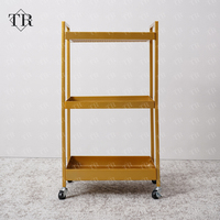 Chariot de salon pliable Turri Metal Gold avec 4 roues, chariot robuste et durable pour salon et usage en salon de beauté